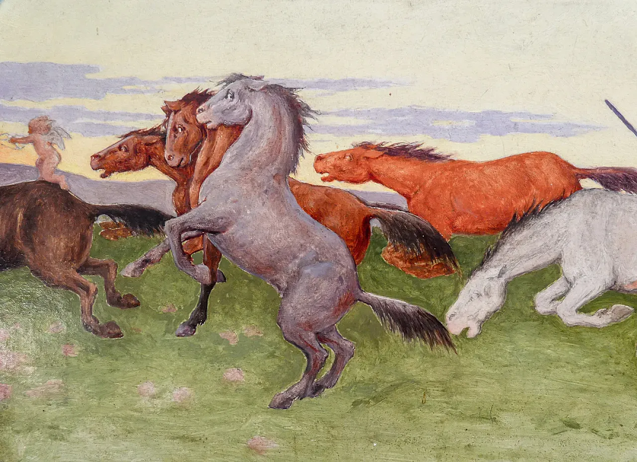 Cavalli e morte di Pasquale Rossi, olio su tela, fine '800 4