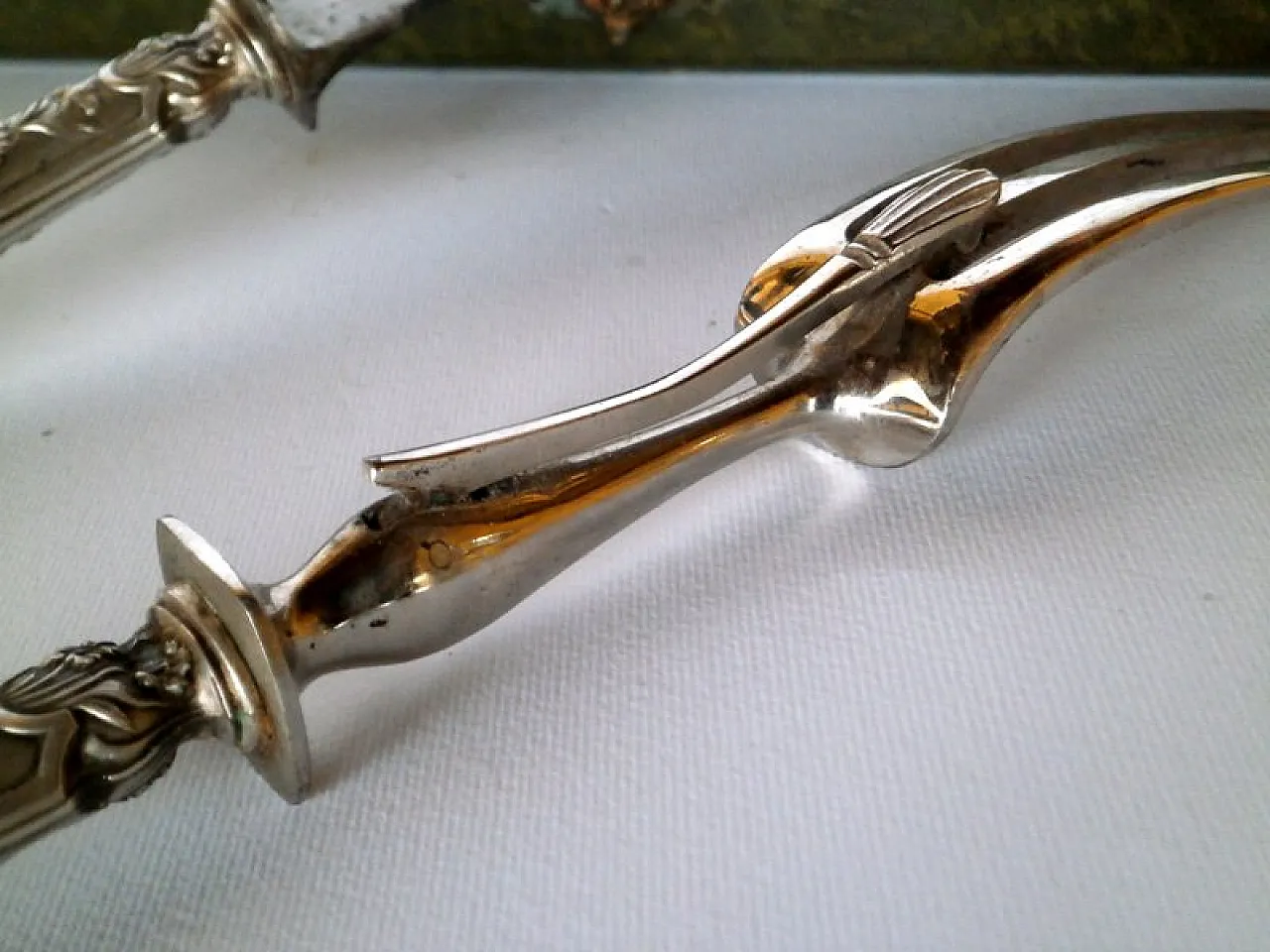 Coppia di posate Art Nouveau in argento con scatola, fine '800 4