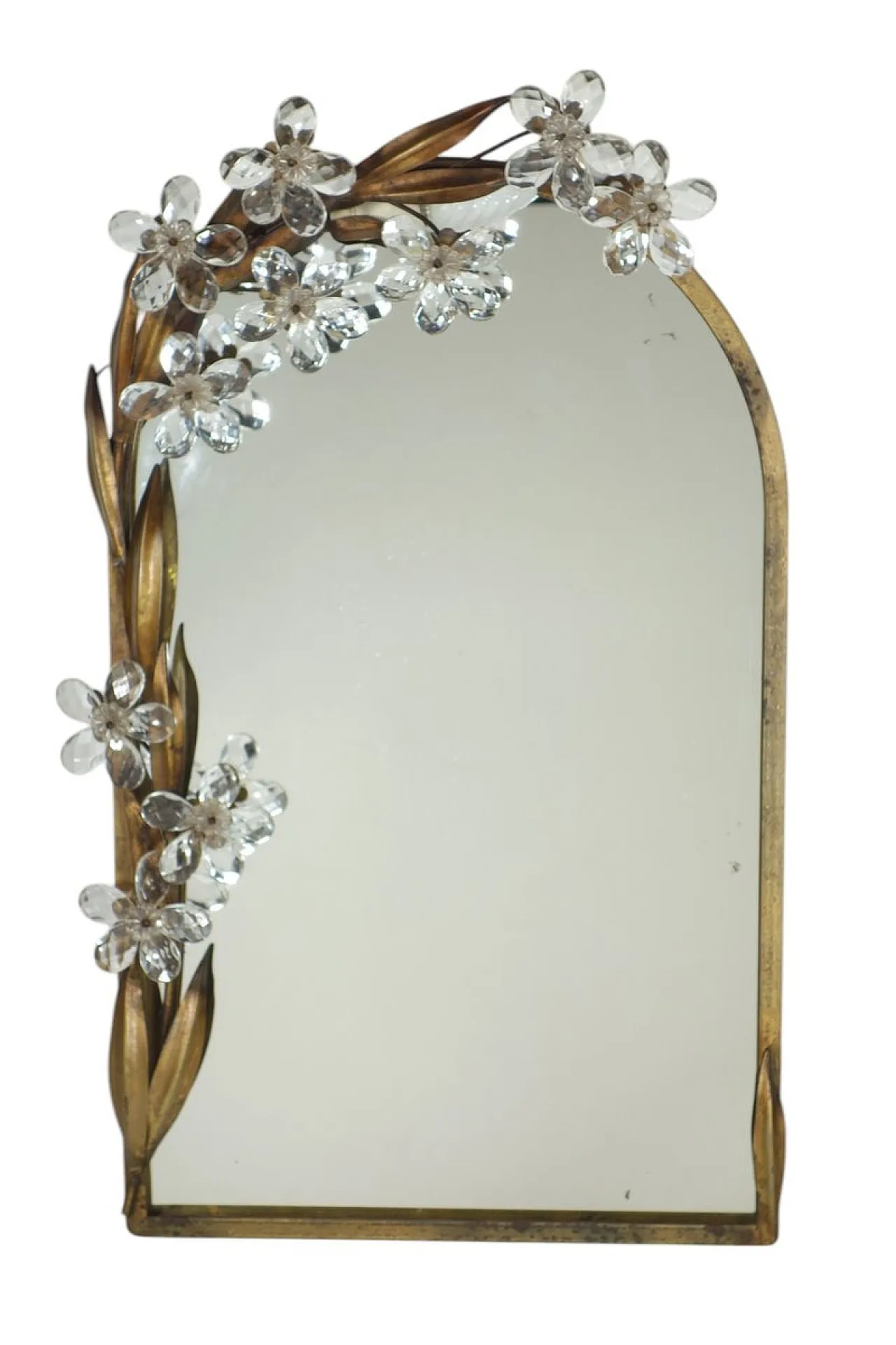 Specchio Flowers in vetro e metallo con lampada di Banci, anni '70 1