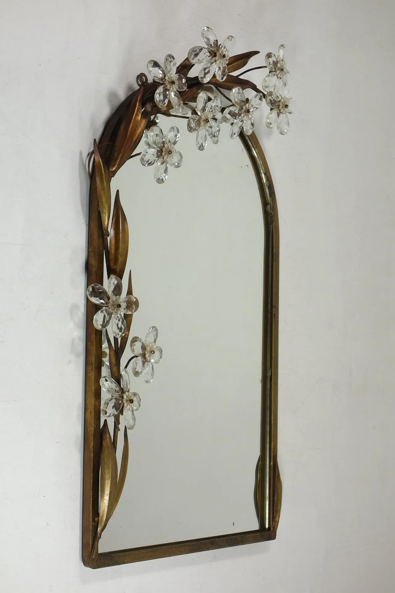 Specchio Flowers in vetro e metallo con lampada di Banci, anni '70 2