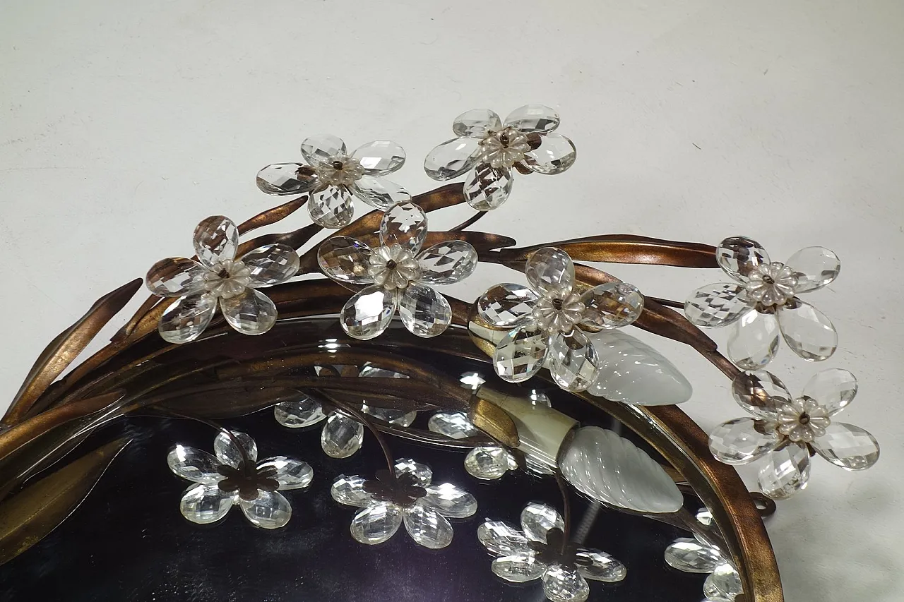 Specchio Flowers in vetro e metallo con lampada di Banci, anni '70 3