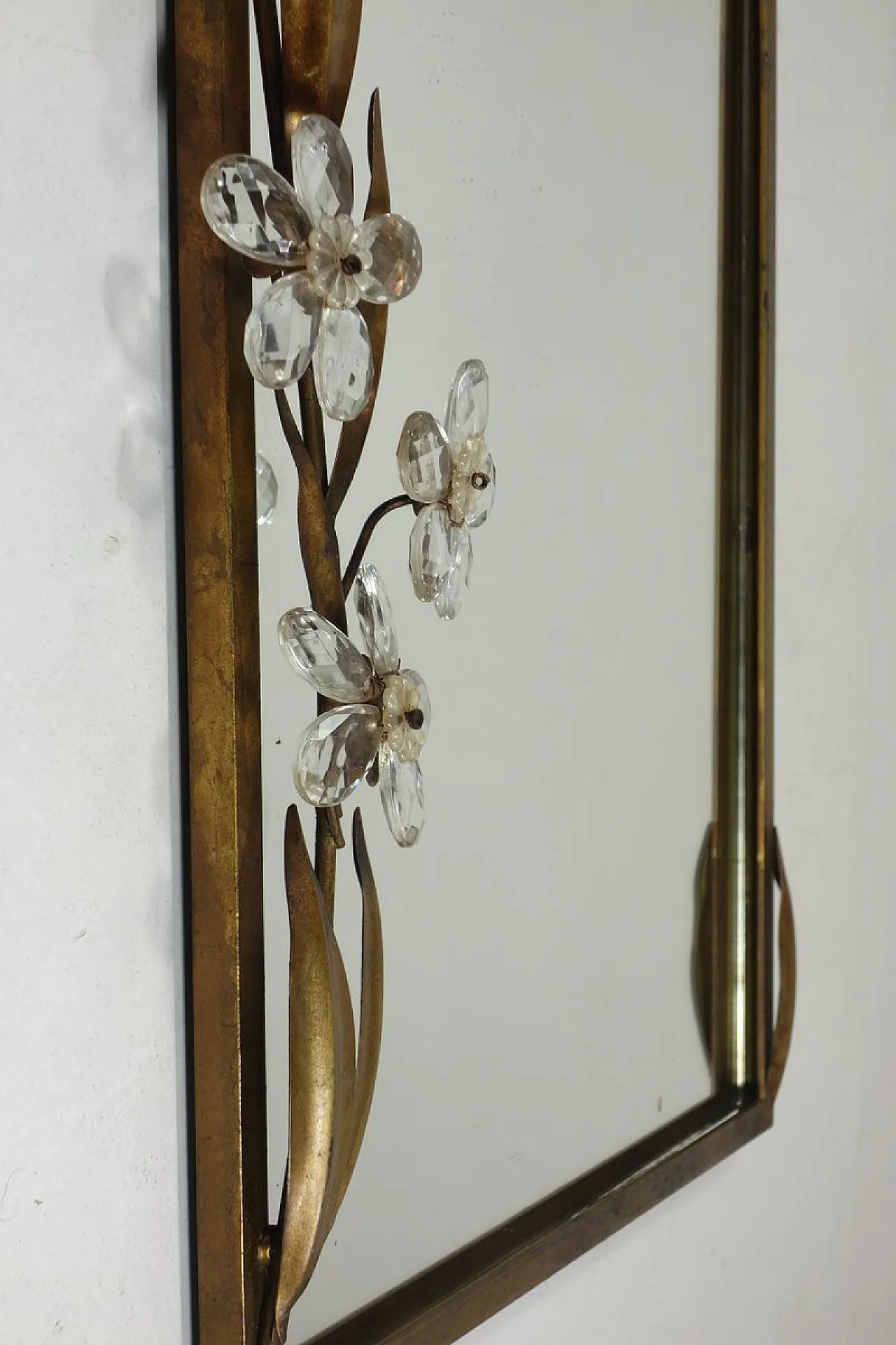 Specchio Flowers in vetro e metallo con lampada di Banci, anni '70 5
