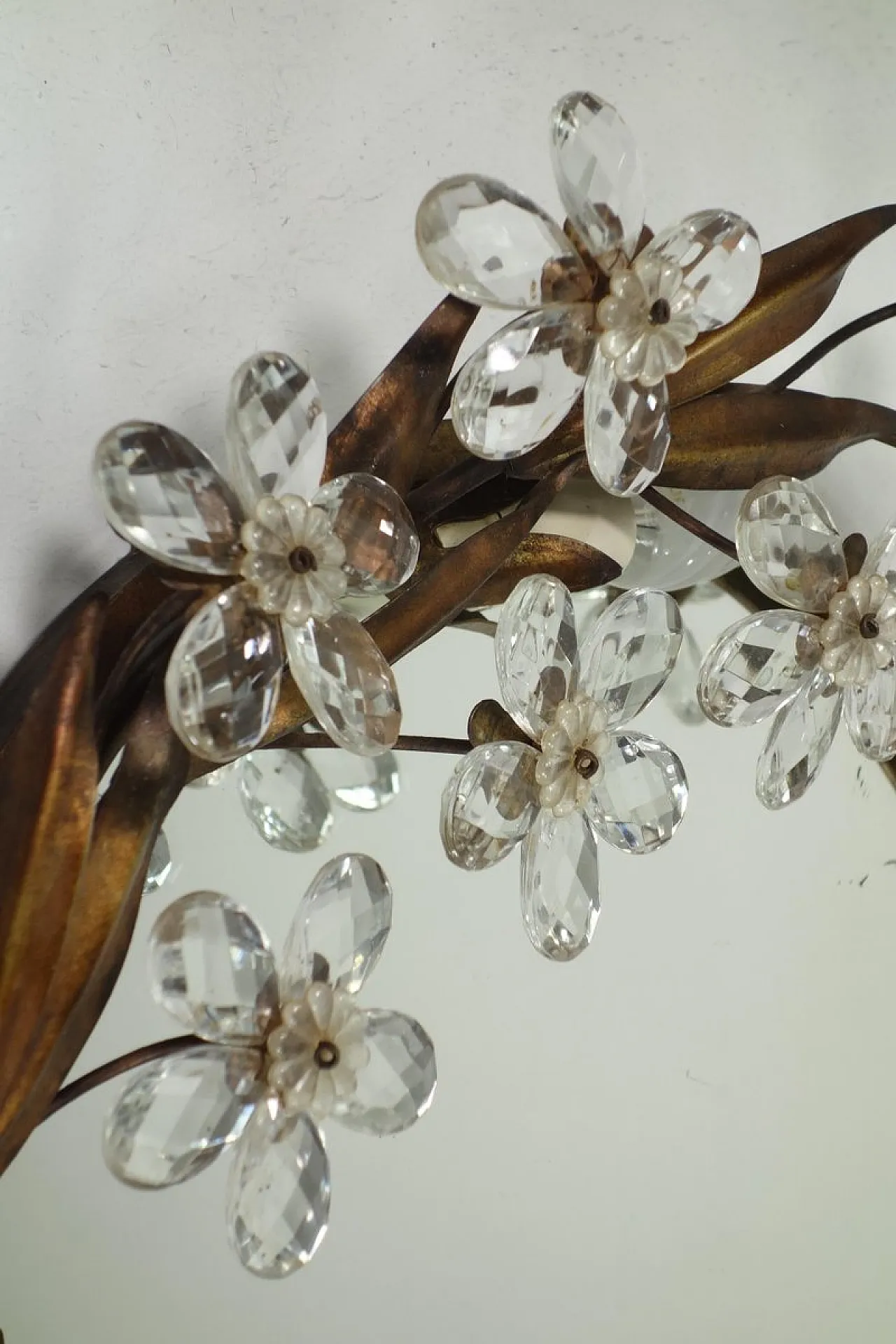 Specchio Flowers in vetro e metallo con lampada di Banci, anni '70 6