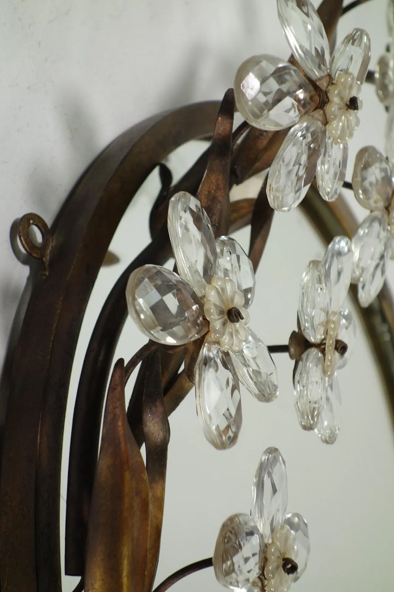 Specchio Flowers in vetro e metallo con lampada di Banci, anni '70 7