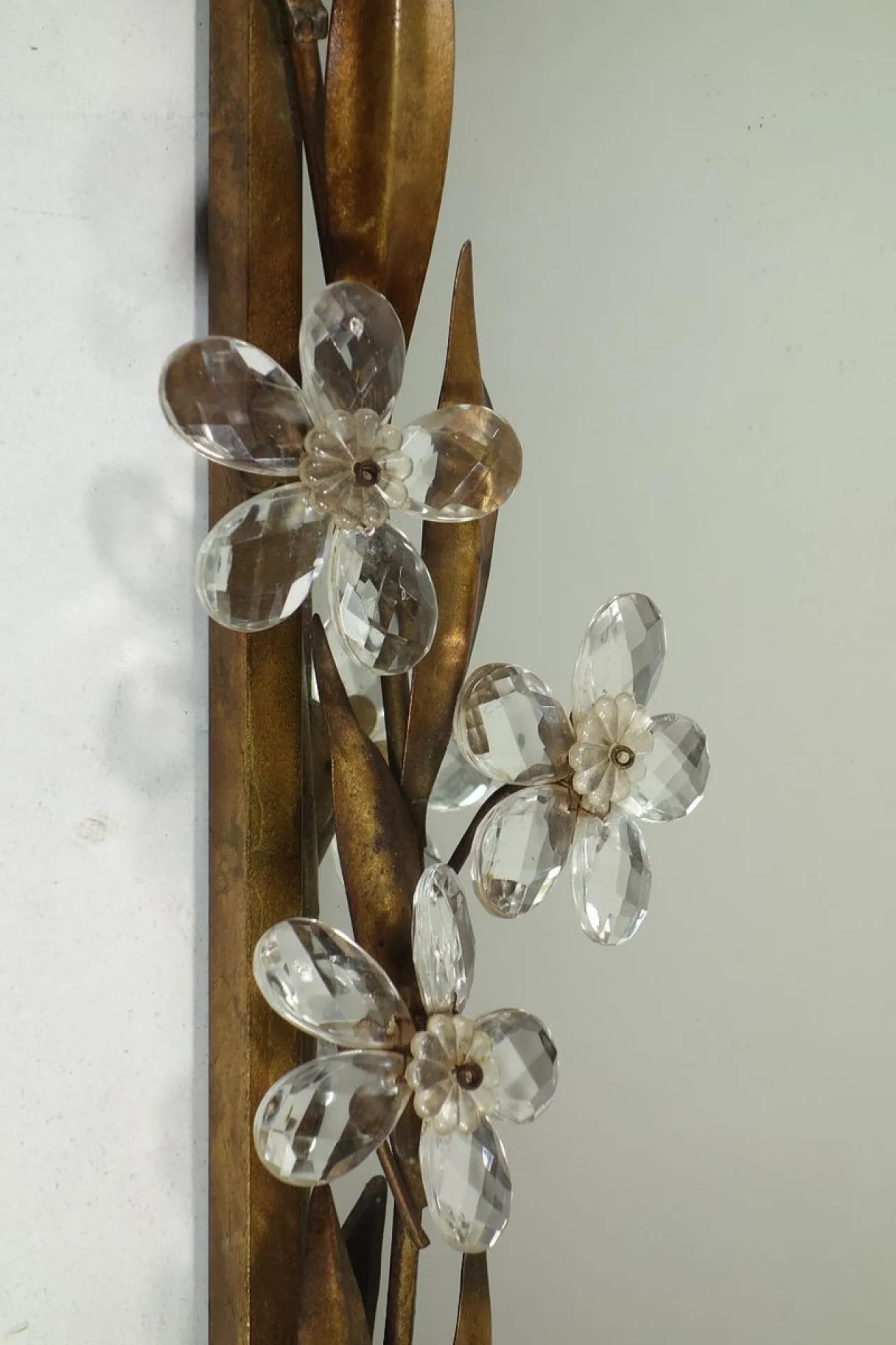 Specchio Flowers in vetro e metallo con lampada di Banci, anni '70 8