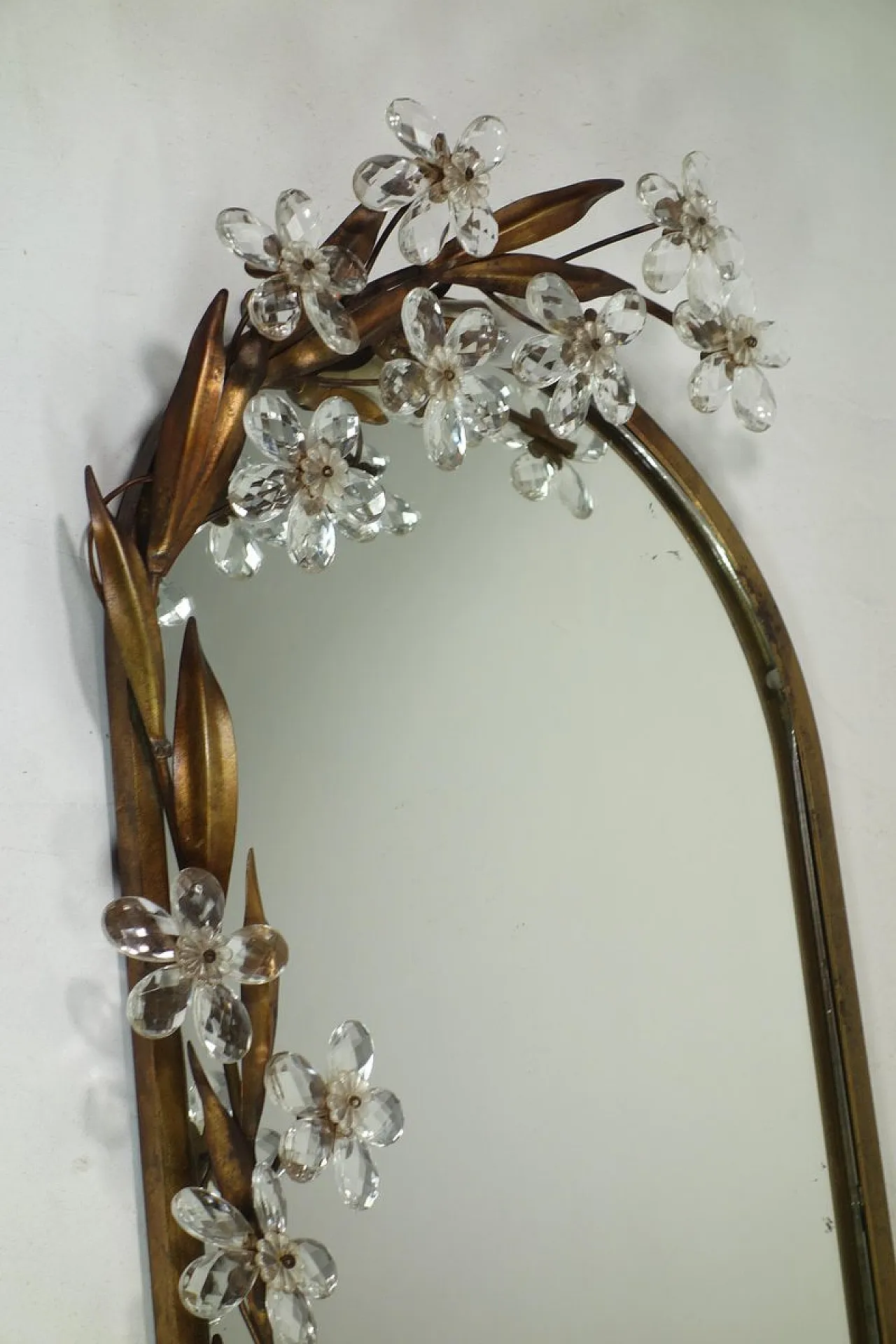 Specchio Flowers in vetro e metallo con lampada di Banci, anni '70 10