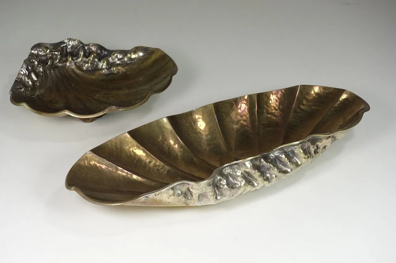 Coppia di scodelle Art Deco in ottone e metallo argentato, anni '30 1