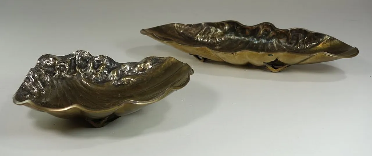 Coppia di scodelle Art Deco in ottone e metallo argentato, anni '30 3