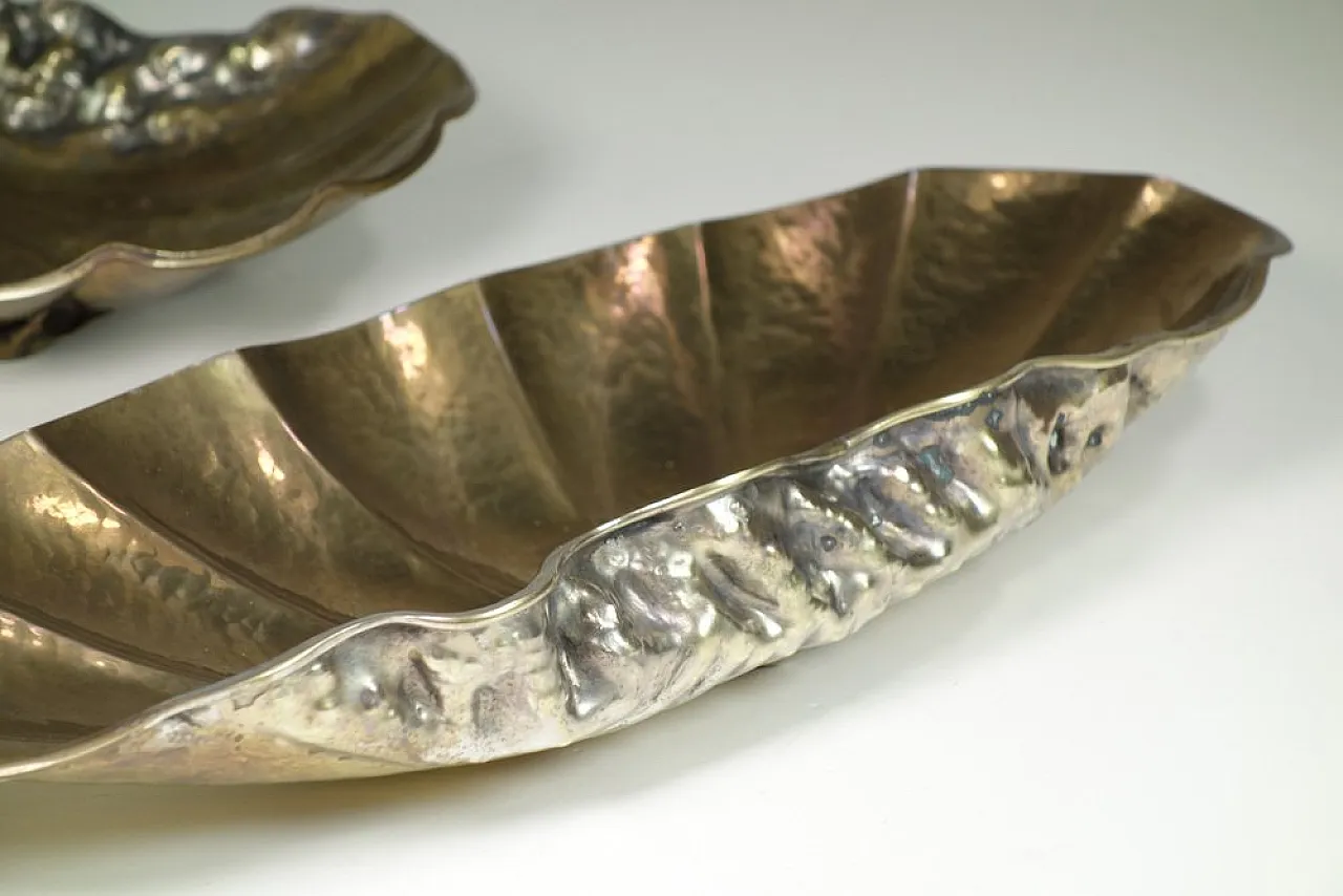 Coppia di scodelle Art Deco in ottone e metallo argentato, anni '30 6