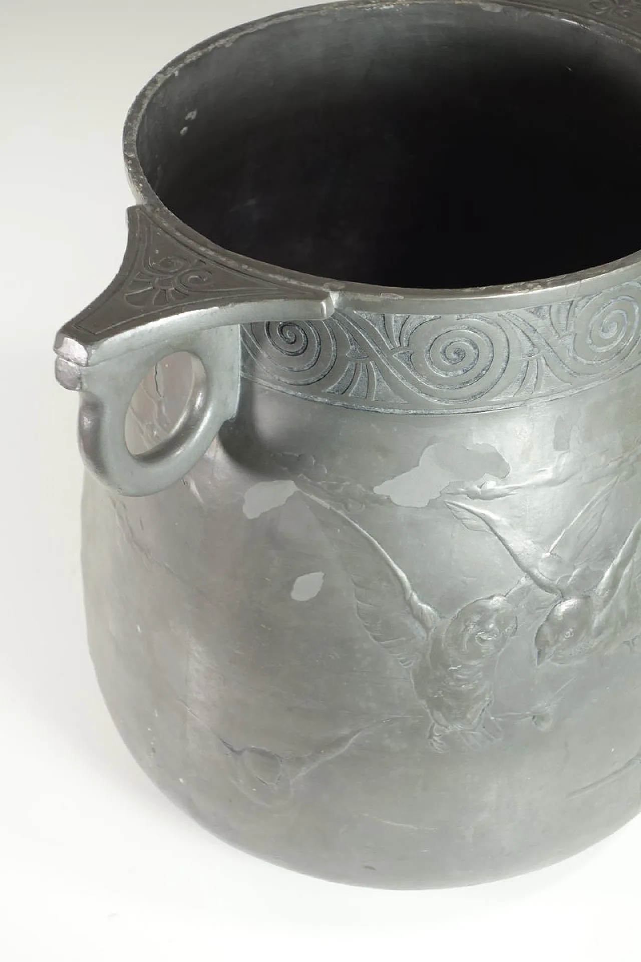Vaso Kayser Birds in peltro Art Nouveau, inizio '900 7
