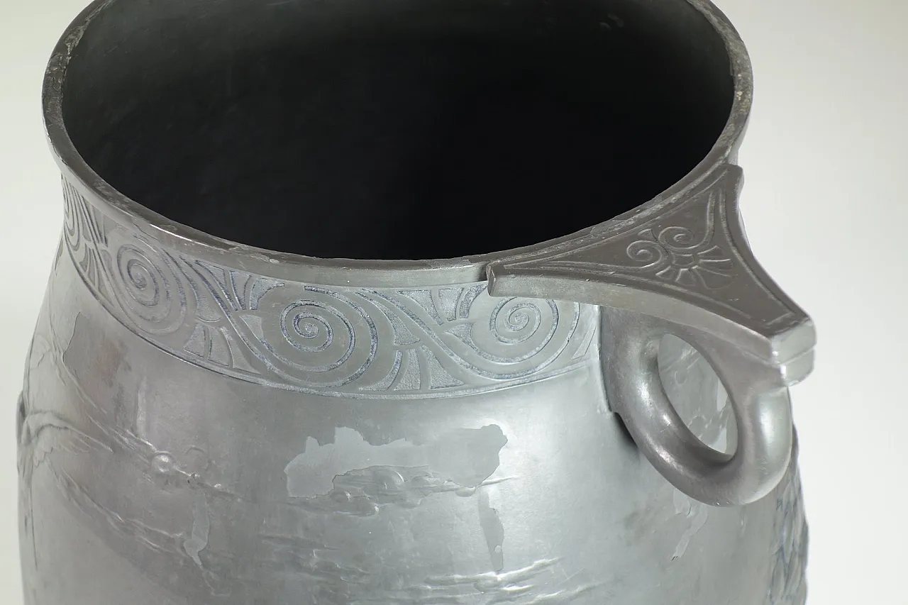 Vaso Kayser Birds in peltro Art Nouveau, inizio '900 8