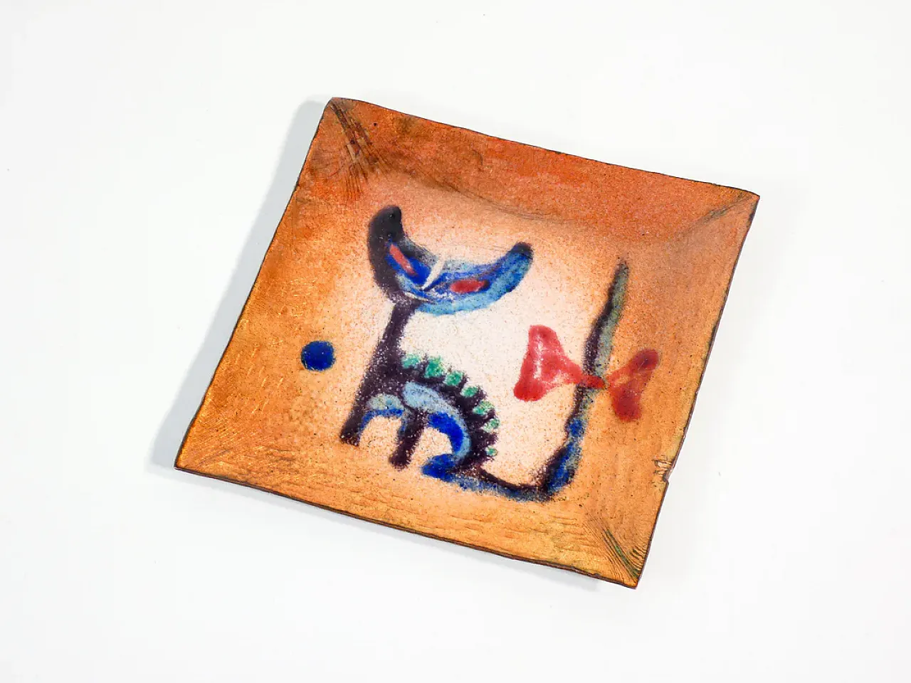 Piattino in rame e smalti policromi, anni '50 1