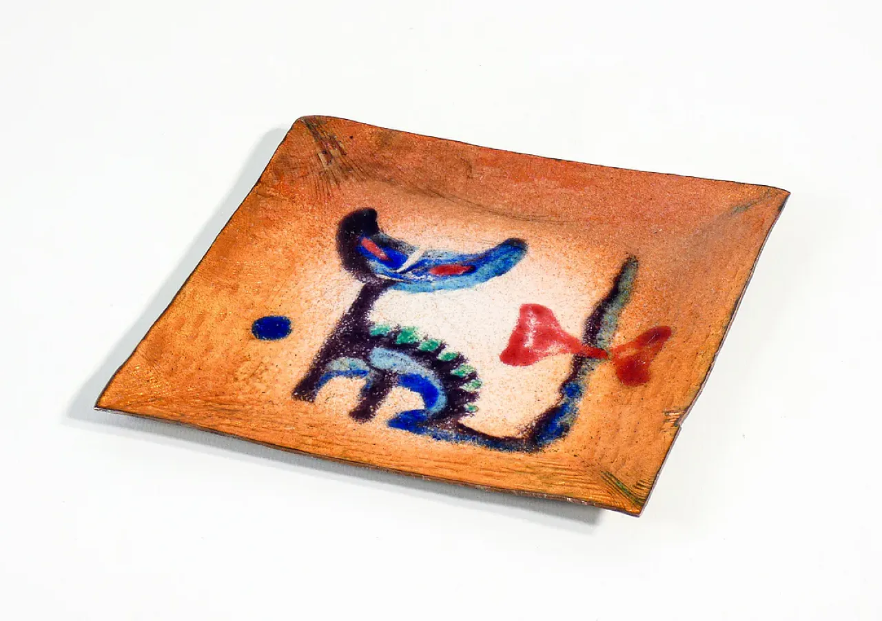 Piattino in rame e smalti policromi, anni '50 2