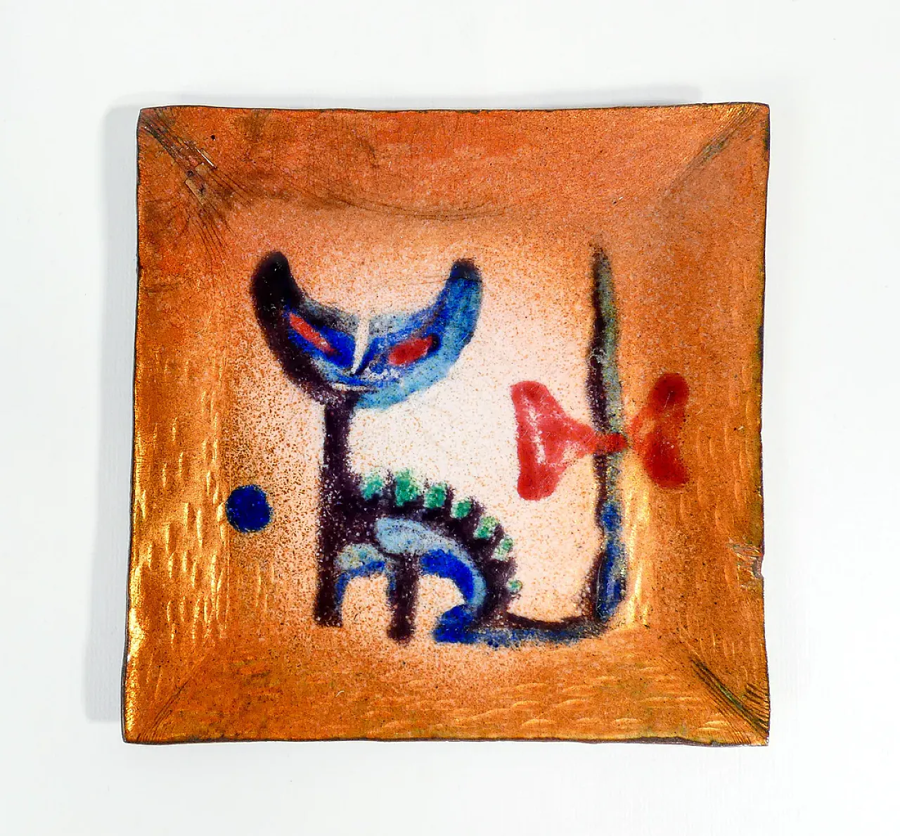 Piattino in rame e smalti policromi, anni '50 3