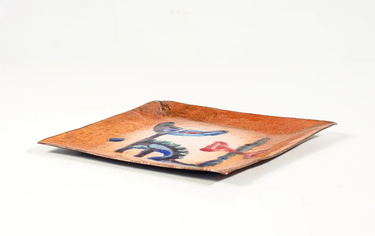 Piattino in rame e smalti policromi, anni '50 4