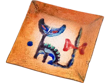 Piattino in rame e smalti policromi, anni '50