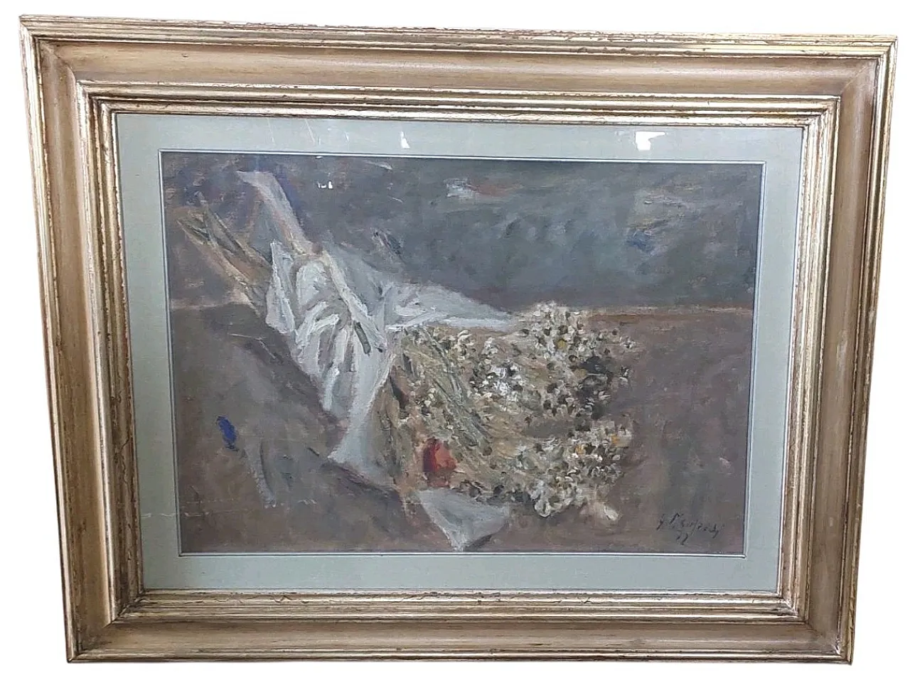 Still Life by Giuseppe Manfredi, oil on cardboard, 20th century 1