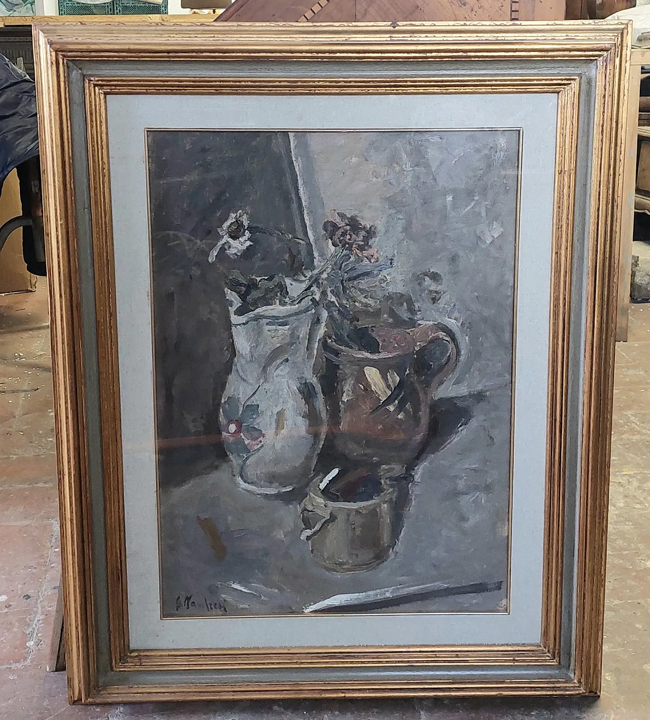 Brocche con fiori di Giuseppe Manfredi, olio su cartone, '900 10