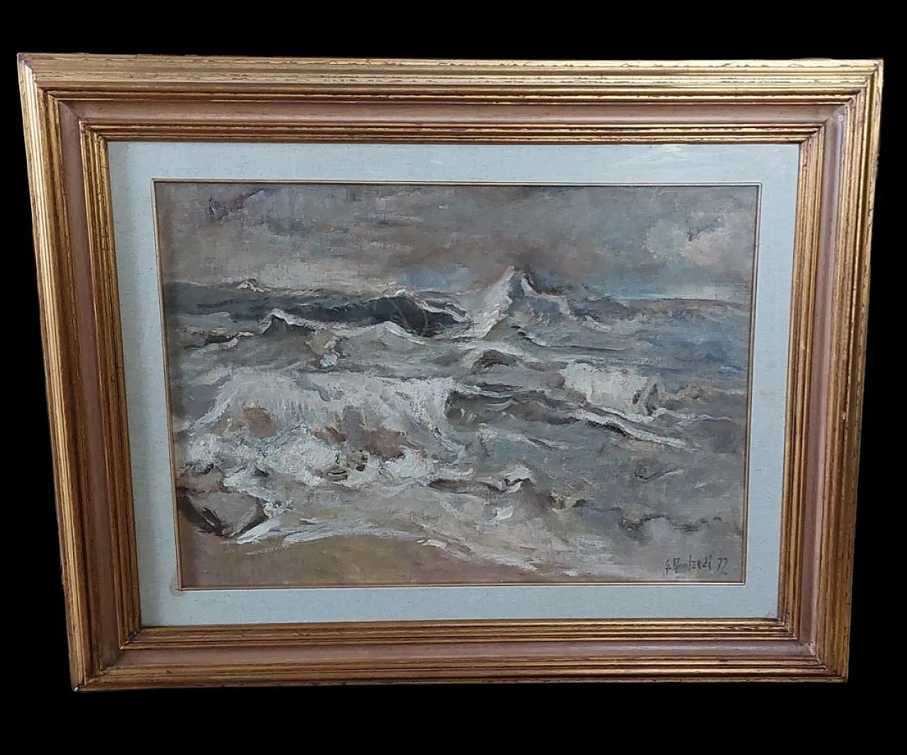 Marina by Giuseppe Manfredi, oil on cardboard, 1900s 1