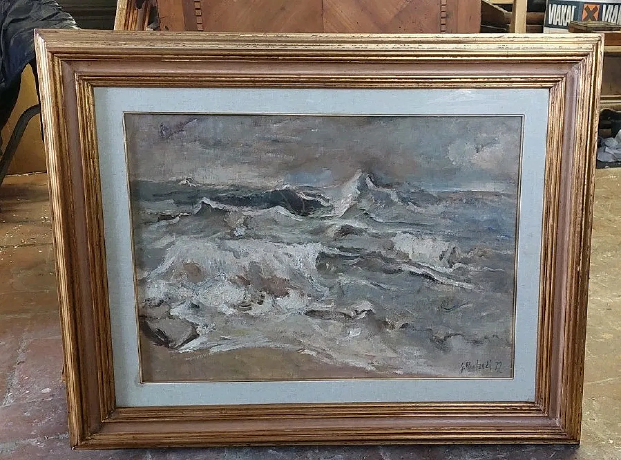 Marina by Giuseppe Manfredi, oil on cardboard, 1900s 2