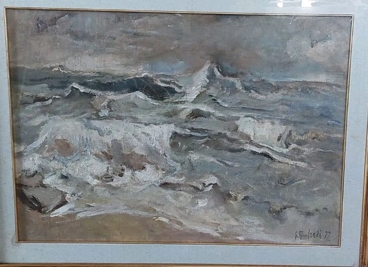 Marina by Giuseppe Manfredi, oil on cardboard, 1900s 3