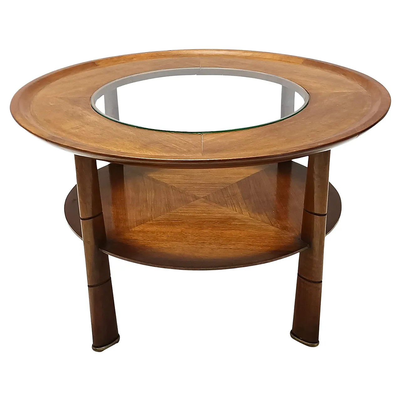 Tavolino rotondo in noce e cristallo attribuito a Paolo Buffa, 1950 1