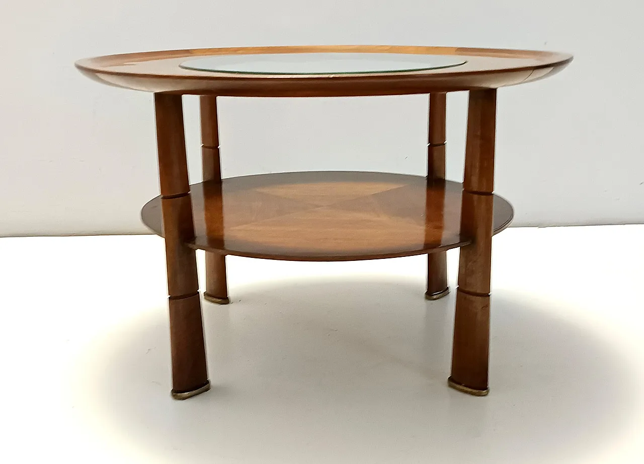 Tavolino rotondo in noce e cristallo attribuito a Paolo Buffa, 1950 3