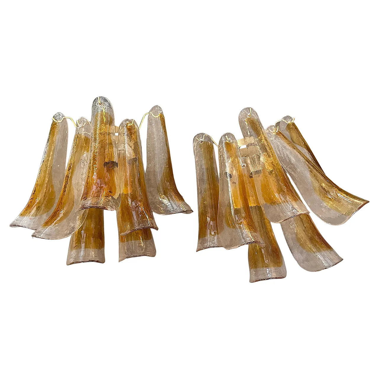 Pair of Murano glass petal wall lamps, 1970s 1