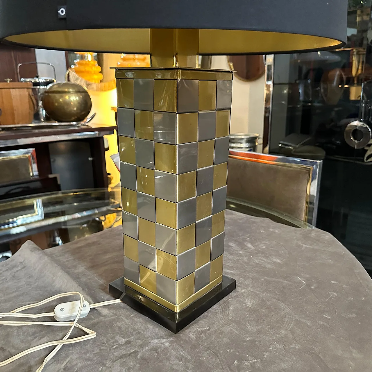 Lampada da tavolo in metallo alla maniera di Willy Rizzo, anni '70 3