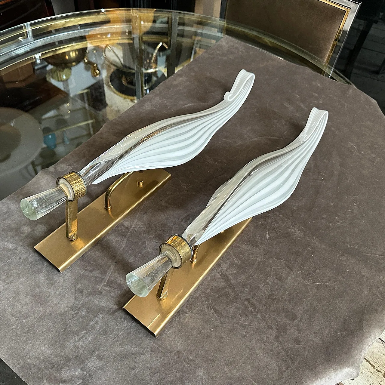 Pair of Murano glass wall sconces by Franco Luce, 1970s 3