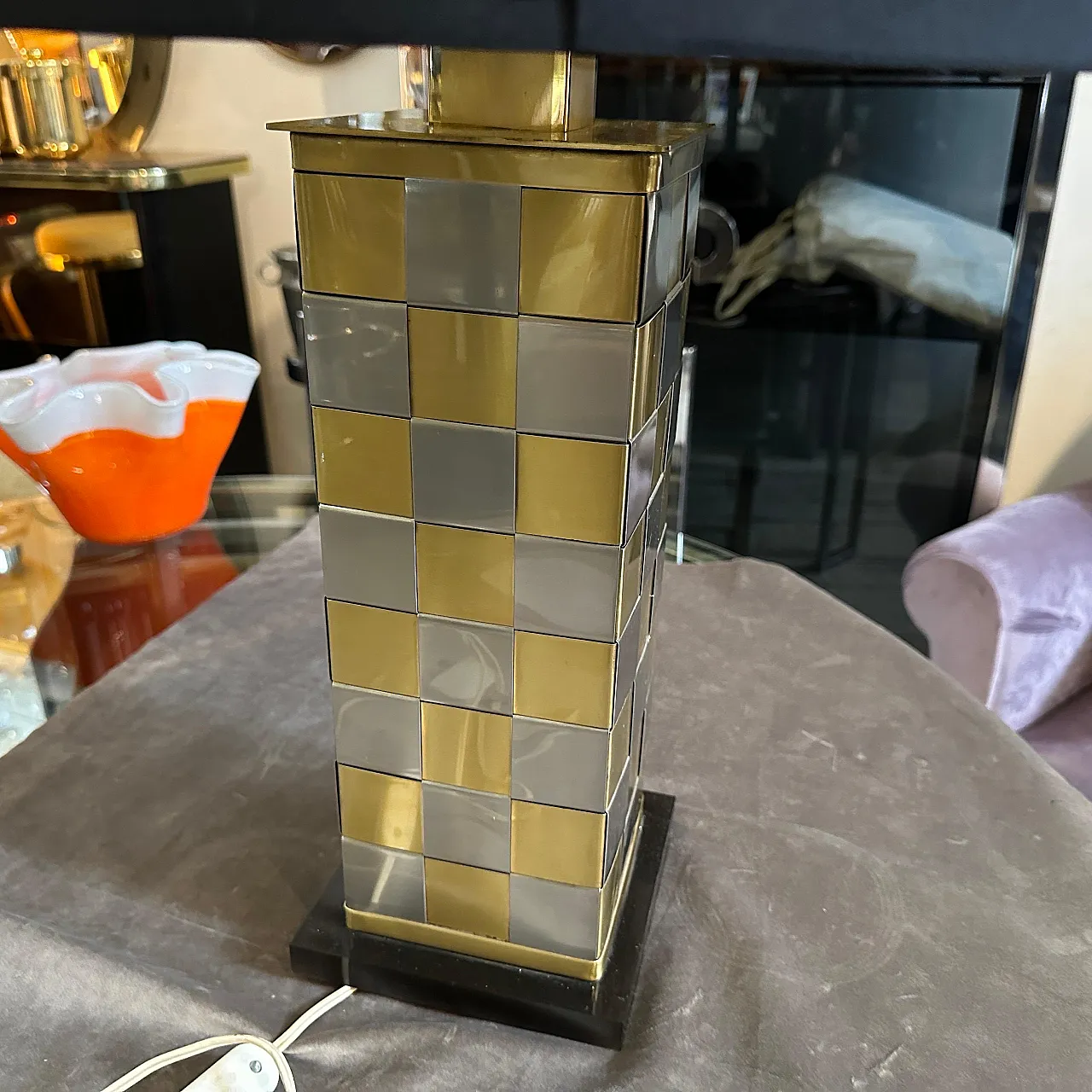 Lampada da tavolo in metallo alla maniera di Willy Rizzo, anni '70 4