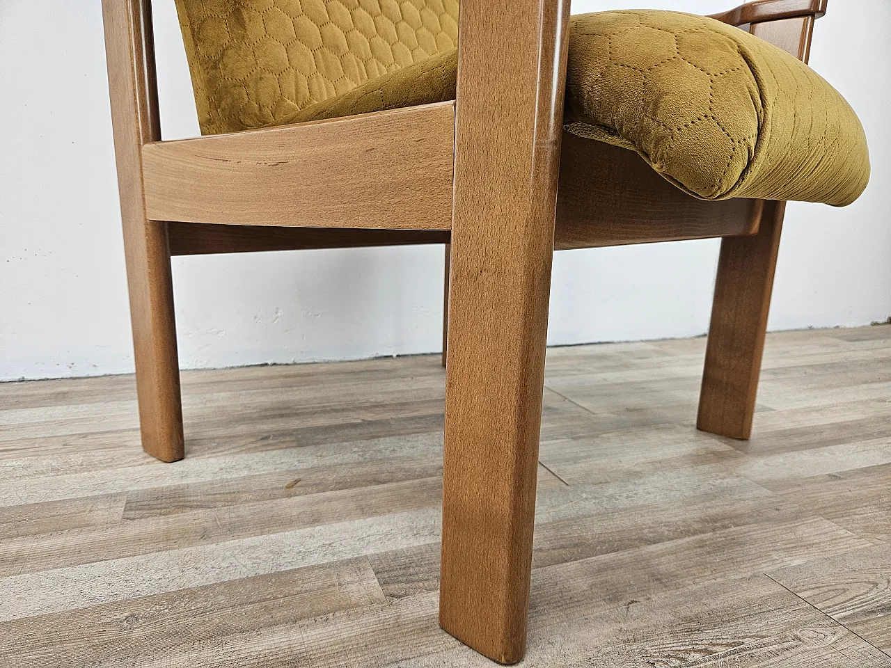 Padded armchair lounge in beech, 80s 14