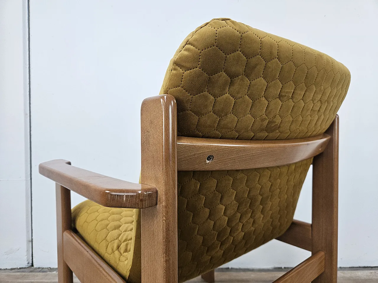 Padded armchair lounge in beech, 80s 17