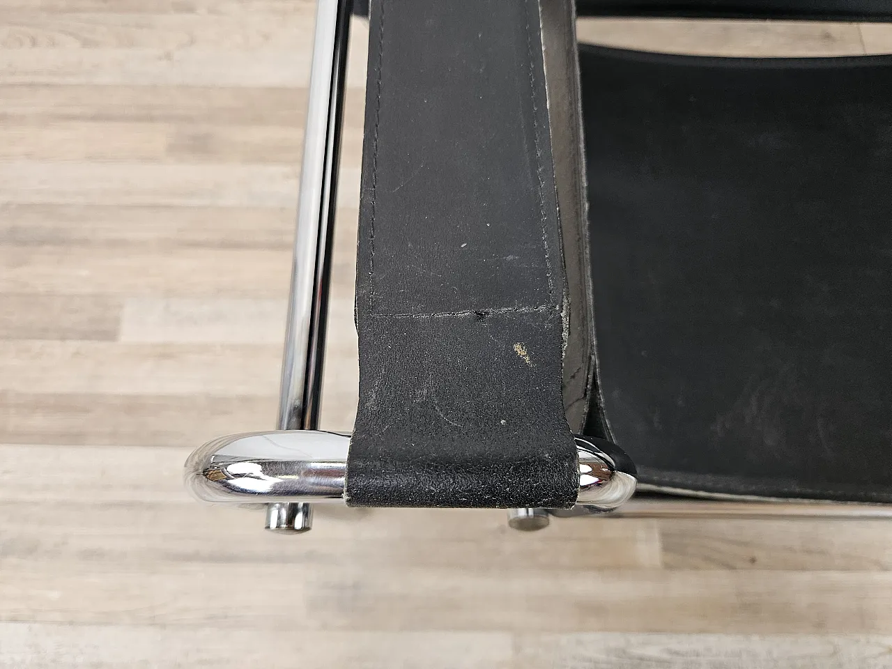 Armchair in chromed tubular and black leather, 70s 10