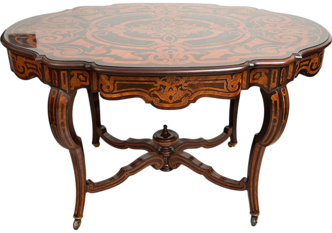 French Napoleon table in French in precious exotic woods, '800 9