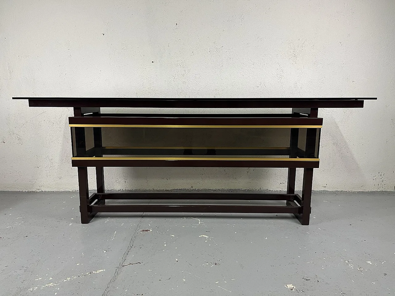 Consolle in metallo, vetro e ottone, anni '80 1