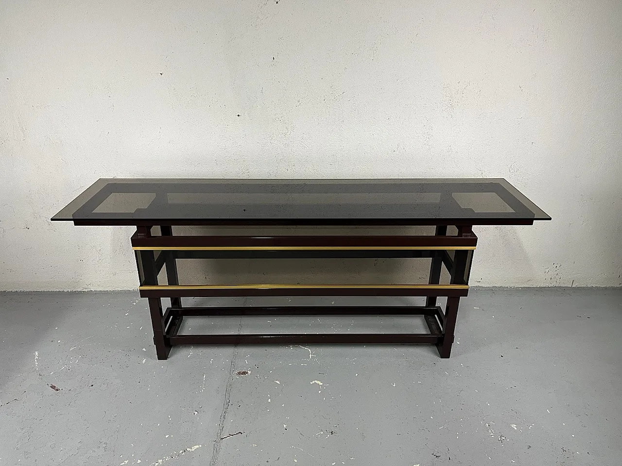 Consolle in metallo, vetro e ottone, anni '80 2