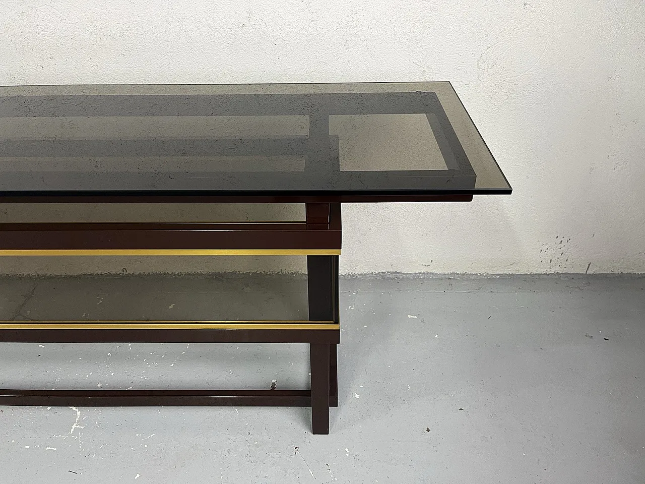 Consolle in metallo, vetro e ottone, anni '80 3