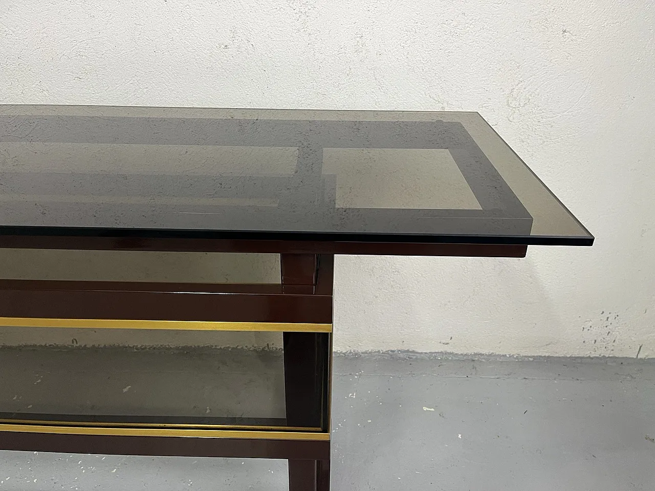 Consolle in metallo, vetro e ottone, anni '80 5