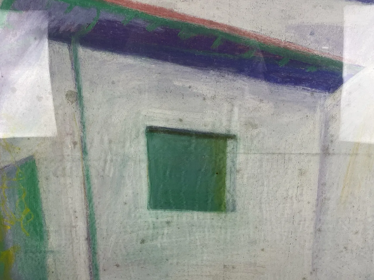 Paesaggio con casa rosa, dipinto cubista, anni '80 4