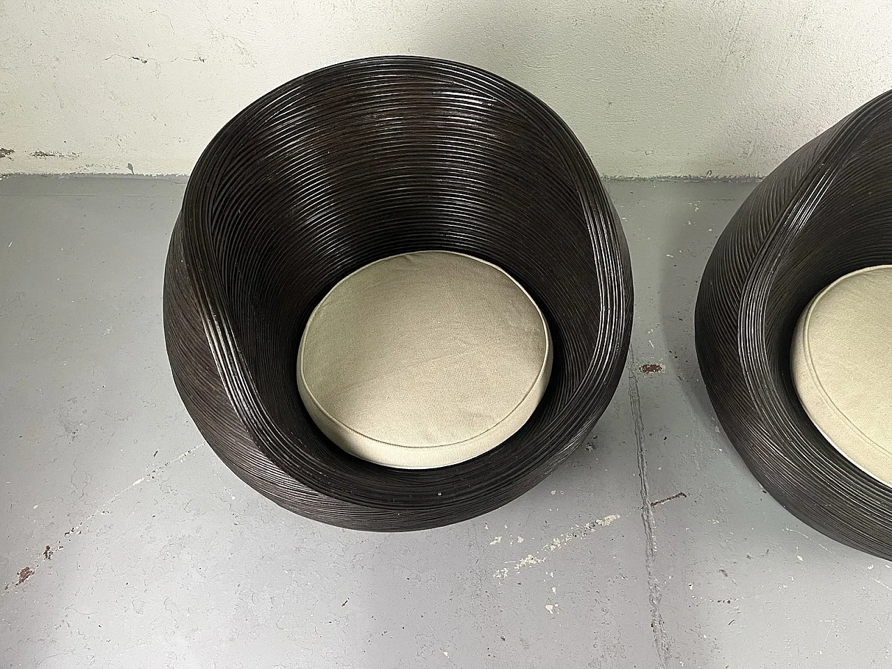 Pair of wicker and fabric armchairs by Vivai del Sud, 1980s 5