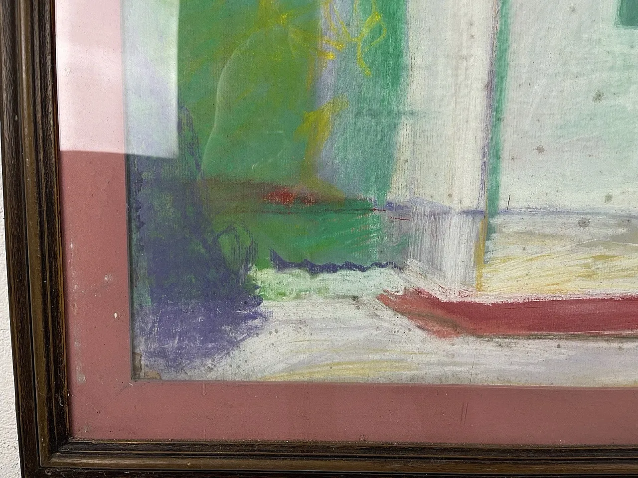 Paesaggio con casa rosa, dipinto cubista, anni '80 5