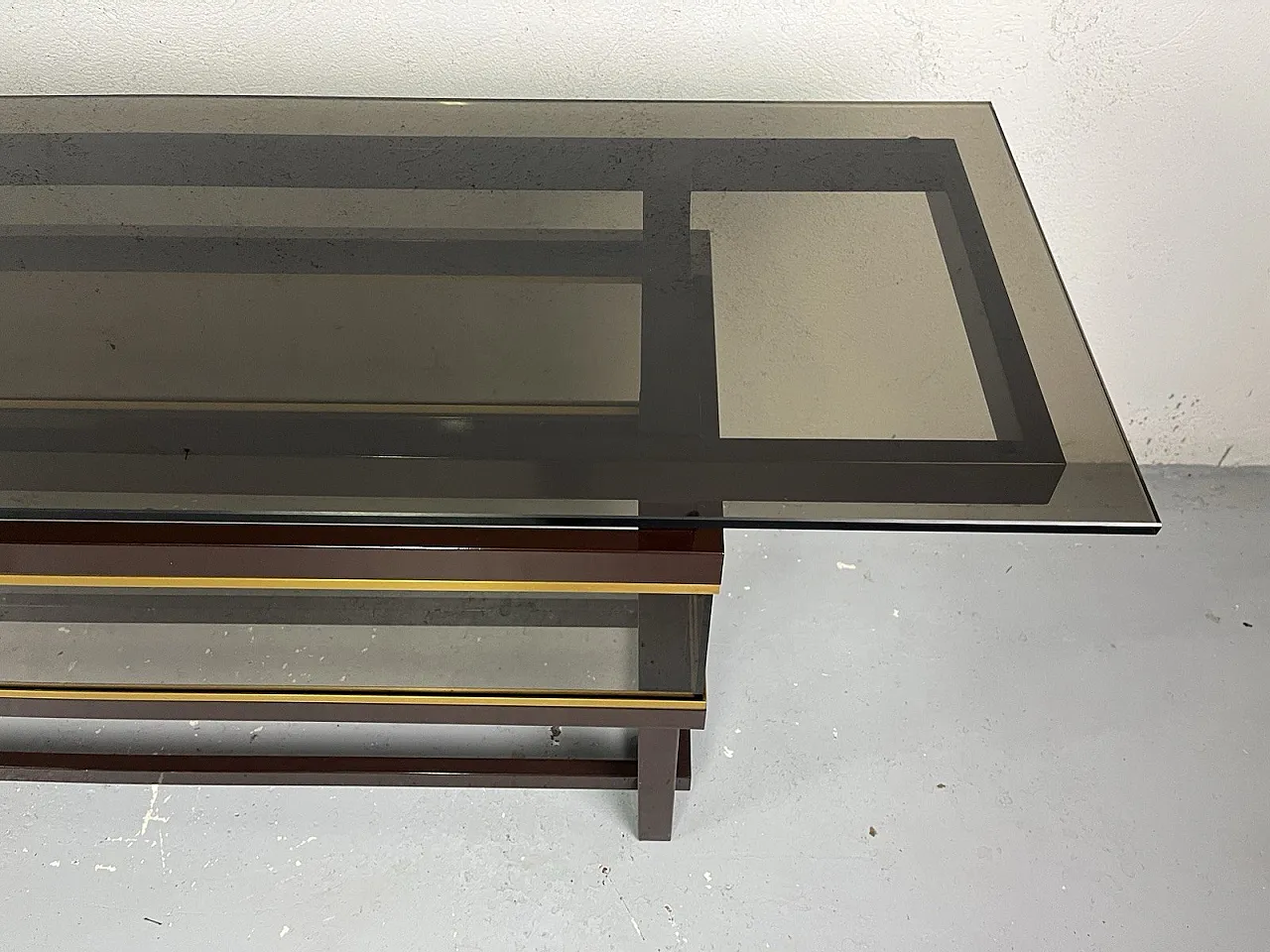 Consolle in metallo, vetro e ottone, anni '80 6