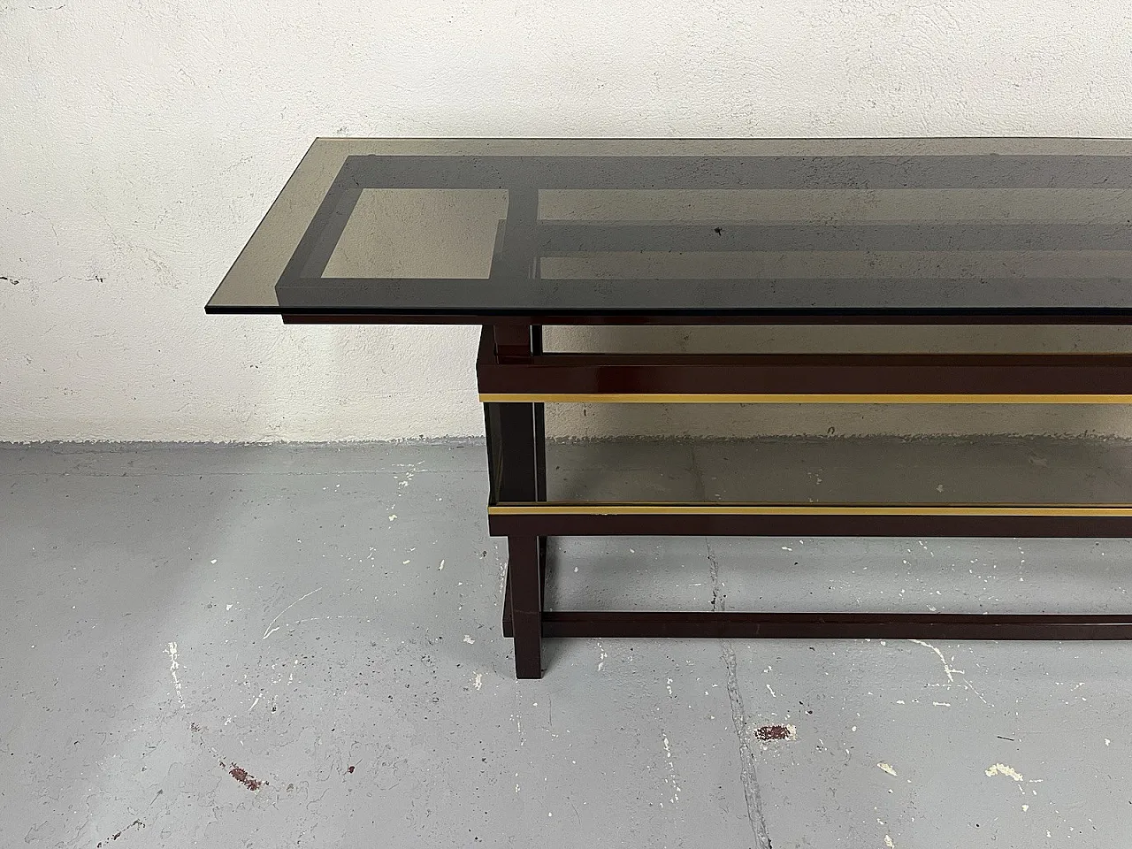 Consolle in metallo, vetro e ottone, anni '80 7