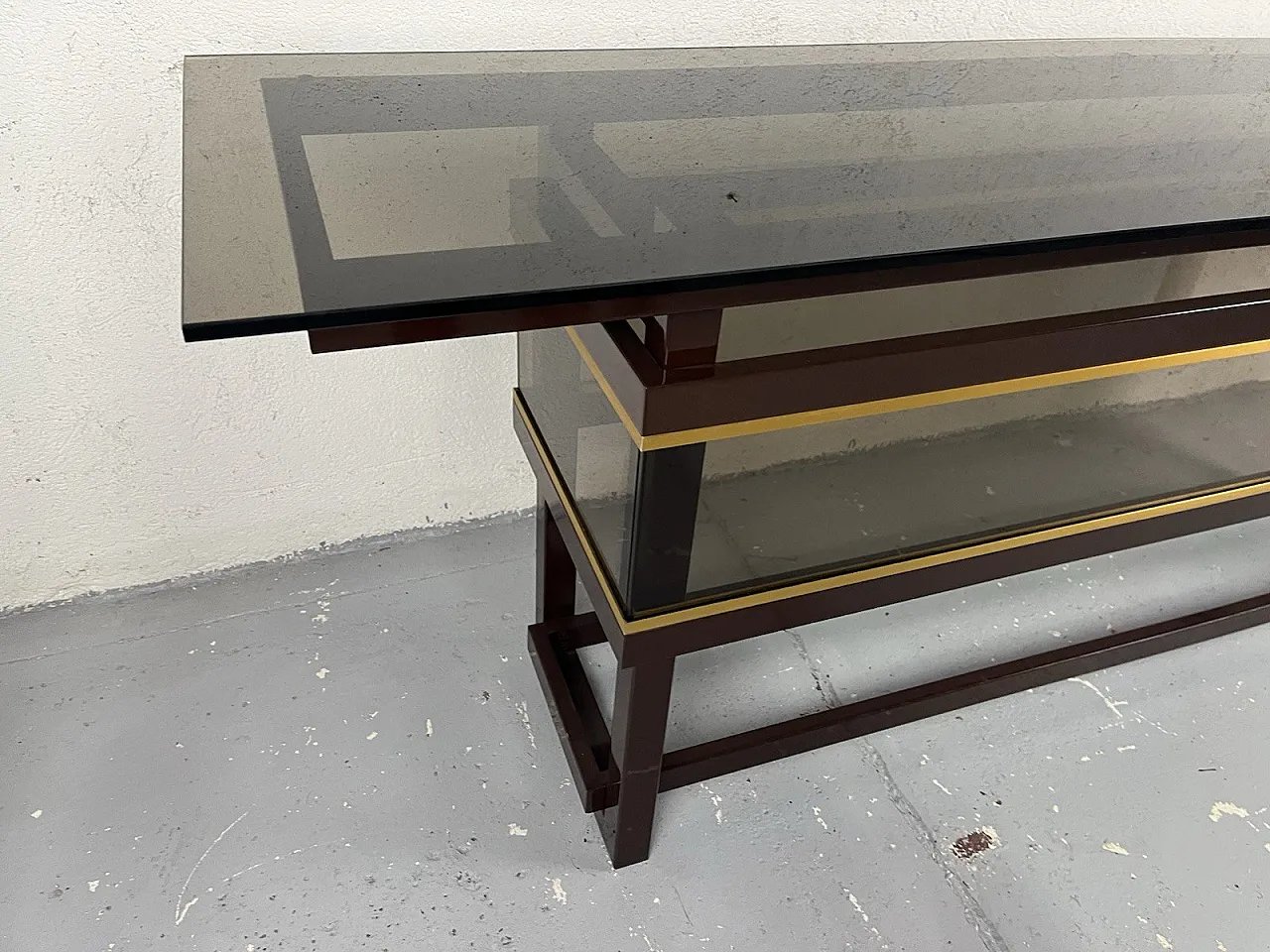 Consolle in metallo, vetro e ottone, anni '80 8