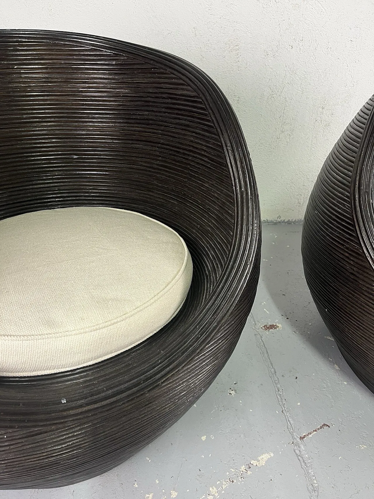 Pair of wicker and fabric armchairs by Vivai del Sud, 1980s 8