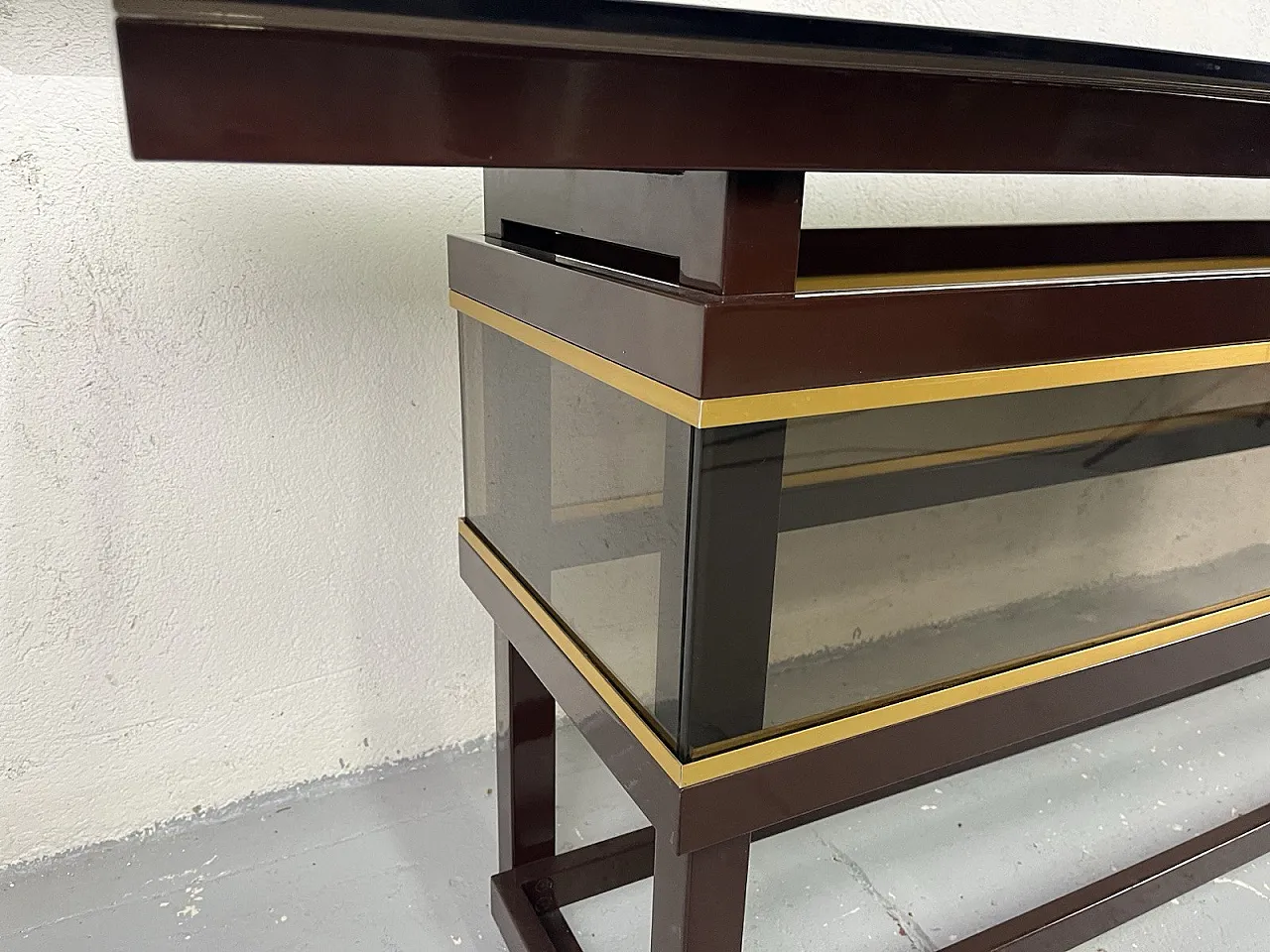 Consolle in metallo, vetro e ottone, anni '80 9