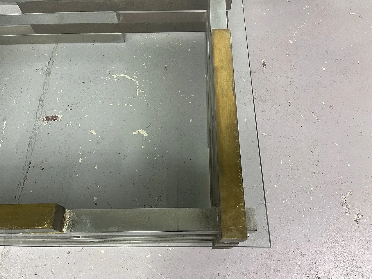 Tavolino da salotto in acciaio, ottone e vetro di Romeo Rega, anni '70 9