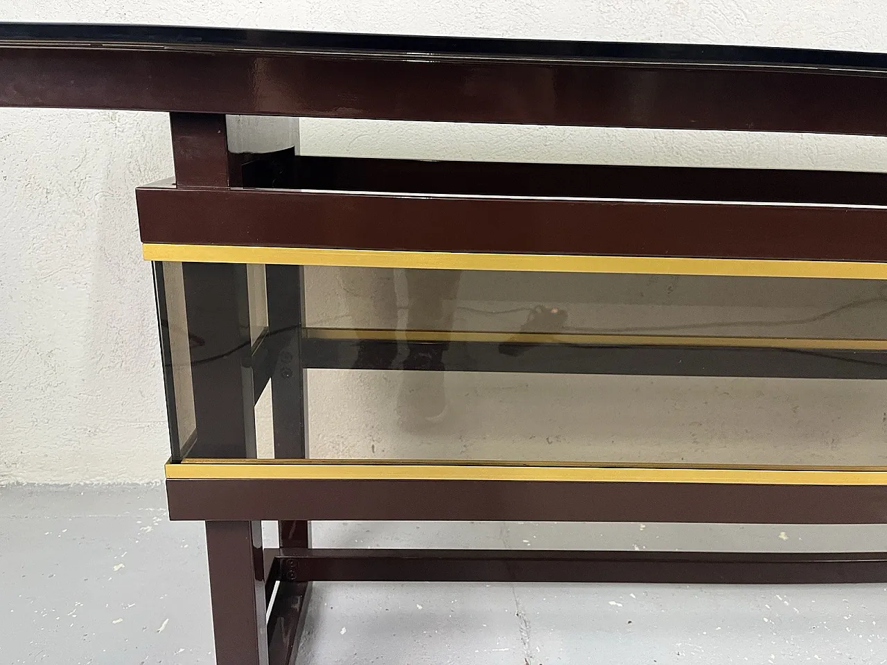 Consolle in metallo, vetro e ottone, anni '80 10