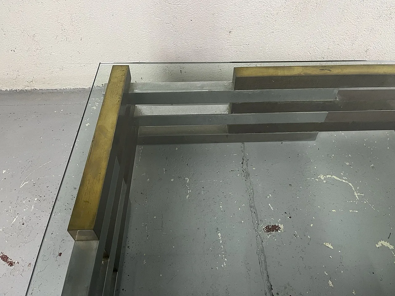 Tavolino da salotto in acciaio, ottone e vetro di Romeo Rega, anni '70 10